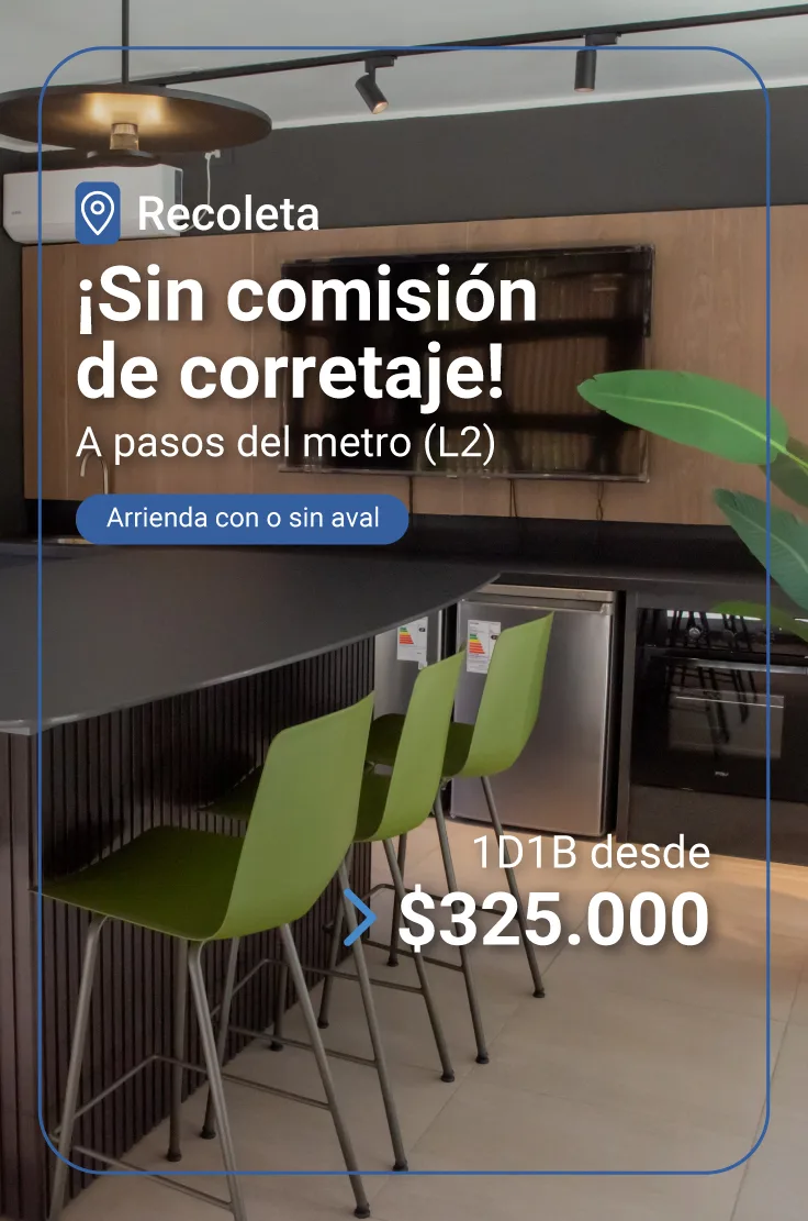 Arrienda sin comisión de corretaje departamentos recoleta